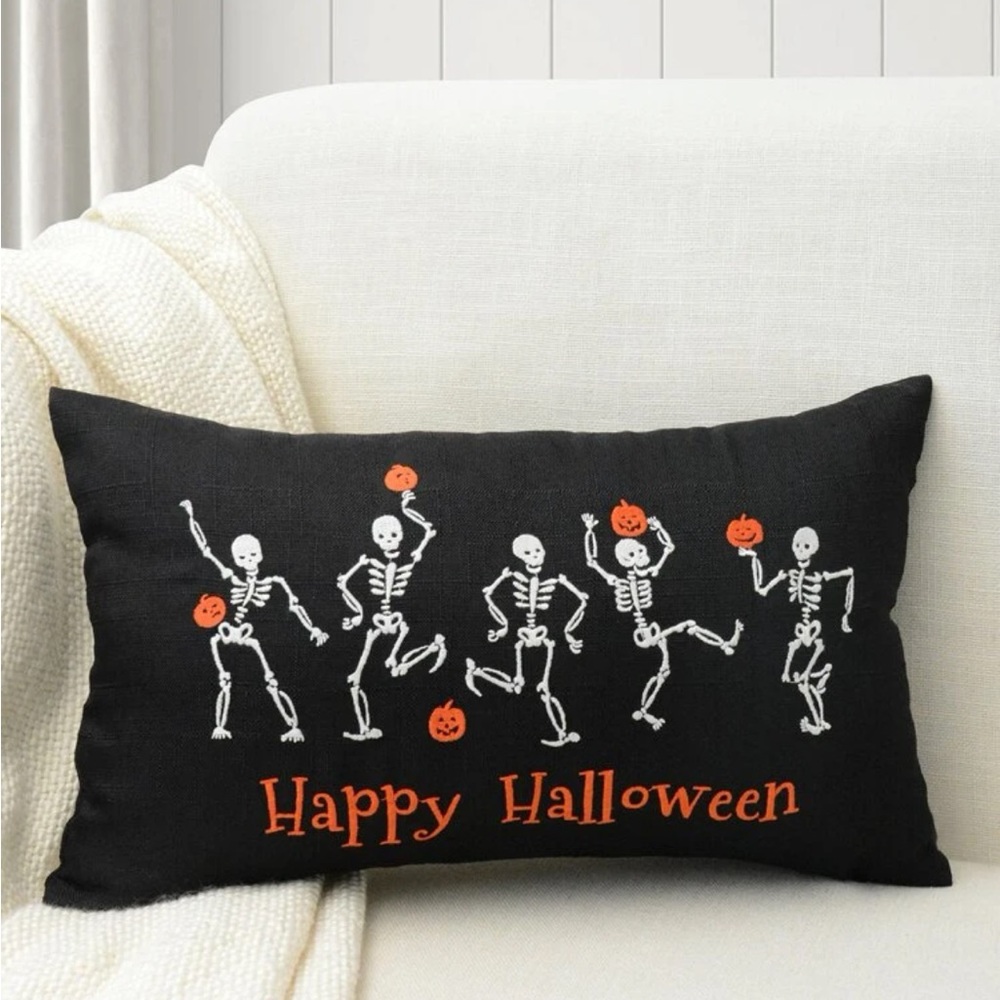 Embroidered Halloween Skeleton Cushion Cover Without Filler
